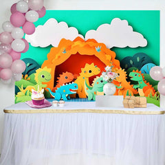 Lofaris Fond de Cake Smash Anniversaire Dinosaure en Dessin Animé, Décor de Fête Grotte Jungle Préhistorique