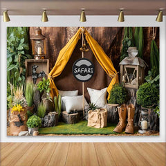 Lofaris Fond de Cake Smash Anniversaire Tente d'Aventure Safari Rustique, Décor de Fête Thème Wild One