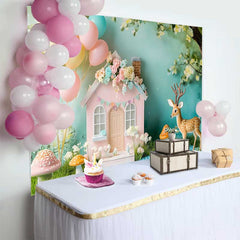 Lofaris Fond de Cake Smash Anniversaire Maison de Fée de la Forêt Pastel, Décor Photobooth Baby Shower
