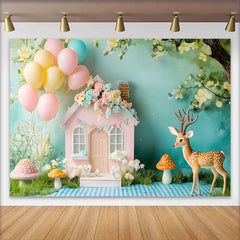 Lofaris Fond de Cake Smash Anniversaire Maison de Fée de la Forêt Pastel, Décor Photobooth Baby Shower