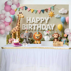 Lofaris Fond d'Anniversaire Animaux Fantaisistes en Argile, Thème Jungle Safari pour Baby Shower et Fête
