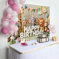 Lofaris Fond d'Anniversaire Animaux en Argile avec Thème Jungle Safari, Décoration Koala Éléphant Lion Singe