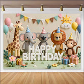 Lofaris Fond d'Anniversaire Animaux du Safari avec Éléphant, Lion et Singe, pour Décor de Fête d'Enfants