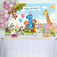Lofaris Fond de Premier Anniversaire Animaux de la Jungle Safari, Bannière Joyeux Anniversaire et Chiffre Un