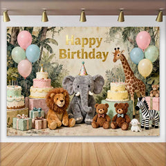 Lofaris Fond d'Anniversaire Animaux du Safari Jungle Pastel avec Éléphant, Lion et Girafe pour Enfants