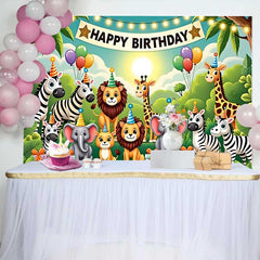 Lofaris Fond d'Anniversaire Animaux de la Jungle en Dessin Animé, Décor de Fête Safari Wild One