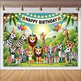 Lofaris Fond d'Anniversaire Animaux de la Jungle en Dessin Animé, Décor de Fête Safari Wild One