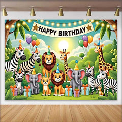 Lofaris Fond d'Anniversaire Animaux de la Jungle en Dessin Animé, Décor de Fête Safari Wild One