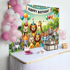 Lofaris Fond d'Anniversaire Animaux du Safari Mignons avec Chapeaux de Fête et Ballons pour Enfants