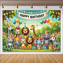 Lofaris Fond d'Anniversaire Animaux du Safari Mignons avec Chapeaux de Fête et Ballons pour Enfants