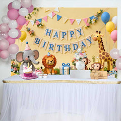 Lofaris Fond d'Anniversaire Animaux de la Jungle avec Éléphant Lion Singe Girafe, Baby Shower et Fête