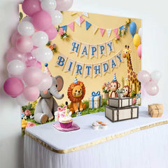 Lofaris Fond d'Anniversaire Animaux de la Jungle avec Éléphant Lion Singe Girafe, Baby Shower et Fête