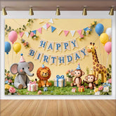 Lofaris Fond d'Anniversaire Animaux de la Jungle avec Éléphant Lion Singe Girafe, Baby Shower et Fête