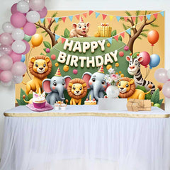 Lofaris Fond d'Anniversaire Animaux du Safari en Dessin Animé, avec Lions, Éléphants et Zèbre