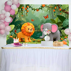 Lofaris Fond d'Anniversaire Jungle Safari Lion et Éléphant Adorable, Décor de Fête Baby Shower Wild One