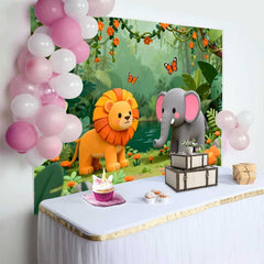 Lofaris Fond d'Anniversaire Jungle Safari Lion et Éléphant Adorable, Décor de Fête Baby Shower Wild One