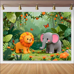 Lofaris Fond d'Anniversaire Jungle Safari Lion et Éléphant Adorable, Décor de Fête Baby Shower Wild One
