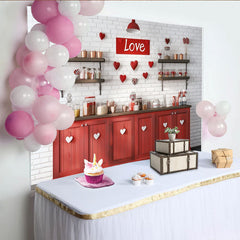 Lofaris Toile de fond Saint-Valentin cœurs et amour, mur de briques blanc et cuisine rustique, pour célébration romantique