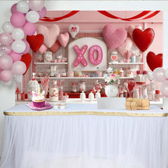 Lofaris Toile de fond de fête romantique avec cœurs roses et rouges, décorations XO scintillantes et bonbons