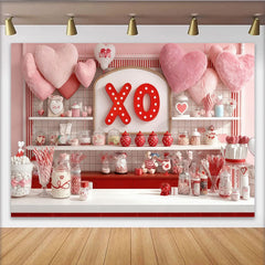 Lofaris Toile de fond de fête rose et rouge avec cœurs et bonbons, idéale pour la Saint-Valentin et célébrations d'amour