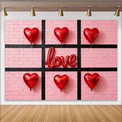 Lofaris Toile de fond d'amour avec cœurs rouges et ballons LOVE, mur de briques rose pour Saint-Valentin et fêtes romantiques
