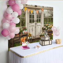Lofaris Toile de fond de Pâques rustique avec lapin et œufs, fleurs printanières et carottes pour célébrations