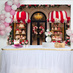 Lofaris Toile de fond romantique vitrine de boutique avec roses et cœurs, pour fête ou anniversaire élégant