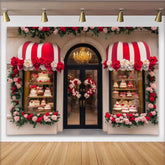 Lofaris Toile de fond romantique vitrine de boutique avec roses et cœurs, pour fête ou anniversaire élégant