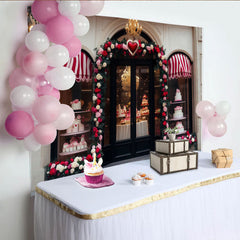 Lofaris Toile de fond vitrine de pâtisserie avec roses rouges et cœurs, pour fête romantique, célébration
