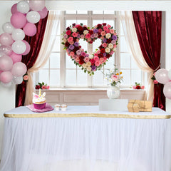 Lofaris Toile de fond romantique cœur de roses, avec fenêtre et rideaux velours, pour Saint-Valentin et mariage