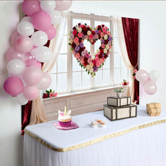 Lofaris Toile de fond romantique cœur de roses, avec fenêtre et rideaux velours, pour Saint-Valentin et mariage