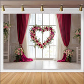 Lofaris Toile de fond de fête romantique avec cœur floral et rideaux rouges, pour mariage, fiançailles ou Saint-Valentin