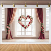 Lofaris Toile de fond cœur romantique avec roses roses et rouges, décor de fenêtre élégant pour mariage, Saint-Valentin