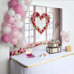 Lofaris Toile de fond florale cœur romantique avec roses roses et rouges, décoration élégante pour mariage et anniversaire
