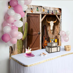 Lofaris Toile de fond western rustique cactus crâne de taureau, avec guitare bottes de cowboy et lanterne, pour fête d'anniversaire
