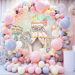 Animaux De Cirque Roses Toile De Fond Ronde De Fête De Joyeux Anniversaire