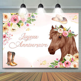 Rose Floral et Cheval Cow-boy Thème Anniversaire Toile de fond