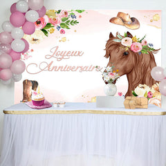 Rose Floral et Cheval Cow-boy Thème Anniversaire Toile de fond