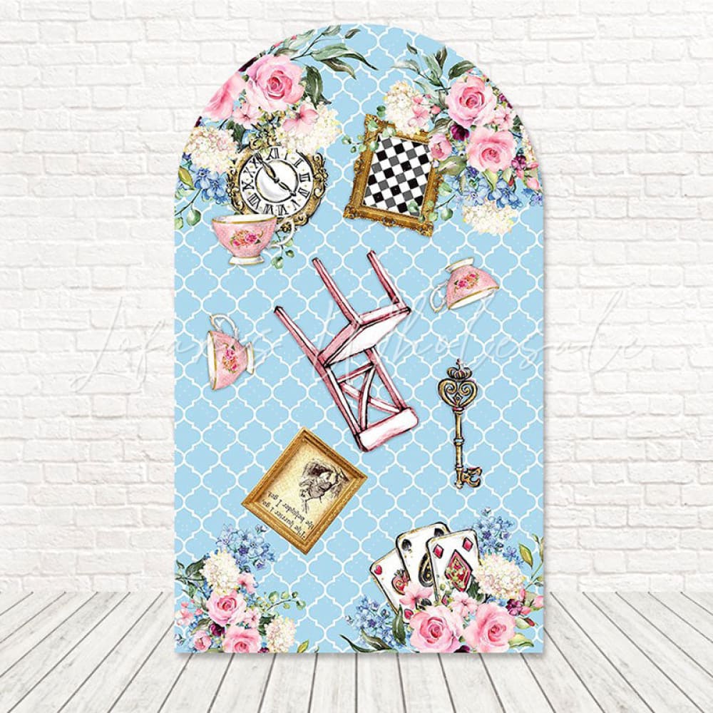 Toile de fond pour arche conte Alice au Pays des Merveilles pour anniversaire fantaisiste
