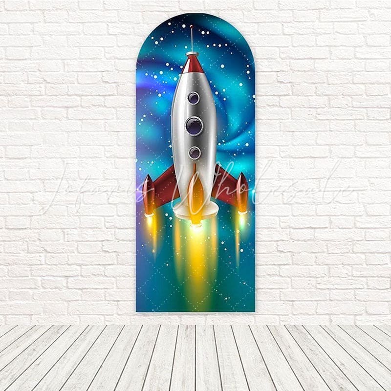 Toile de fond pour arche explosion vol ciel fusée astronaute pour fête galactique