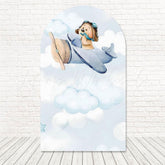 Toile de fond pour arche thème voyage ciel ours aviateur pour fête aventure