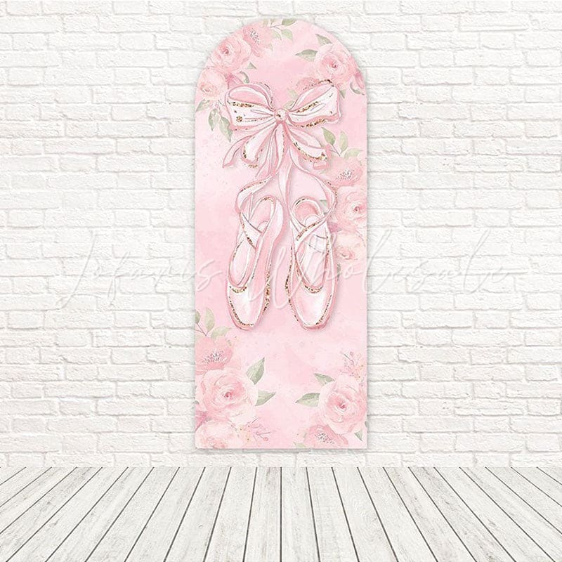 Toile de fond pour arche ton ruban rose doux chaussures ballerine pour récital danse