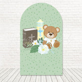 Toile de fond pour arche thème bleu doux ours baptême pour bénédiction bébé