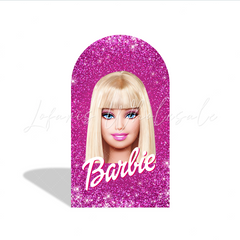 Toile de fond pour arche Joyeux Anniversaire tête Barbie