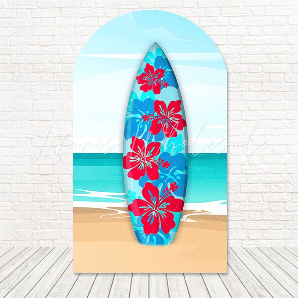 Toile de fond pour arche scène été planche de surf plage pour fête côtière