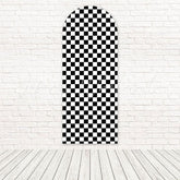 Toile de fond pour arche joie fête rustique ambiance minimale cosy écossais noir blanc