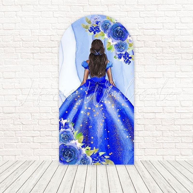 Toile de fond pour arche élégant 15 ans Quinceañera bleu pour grands événements