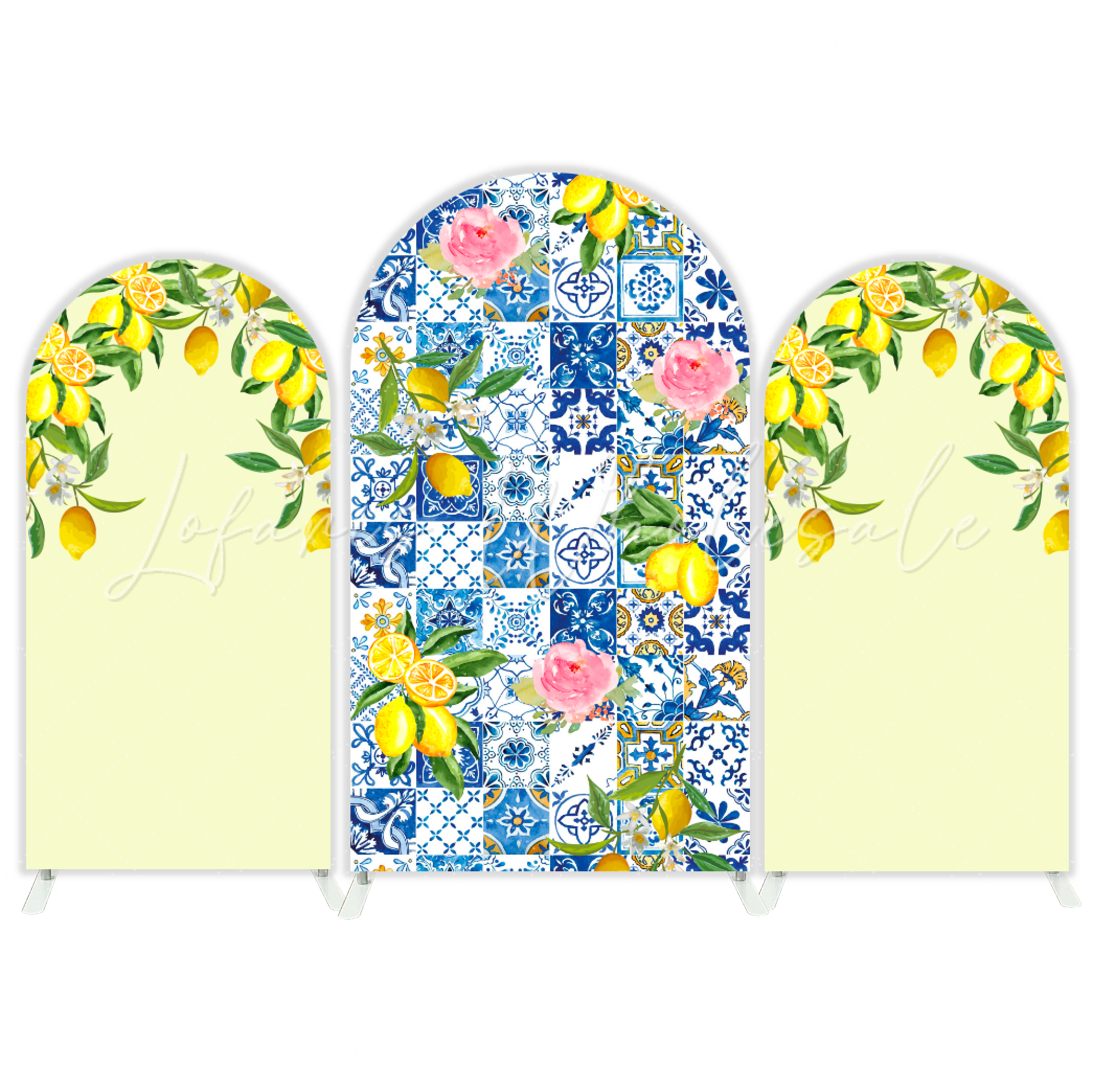 Toile de fond pour arche fête douche nuptiale Baby Shower anniversaire méditerranée maroc citron porcelaine bleue et blanche