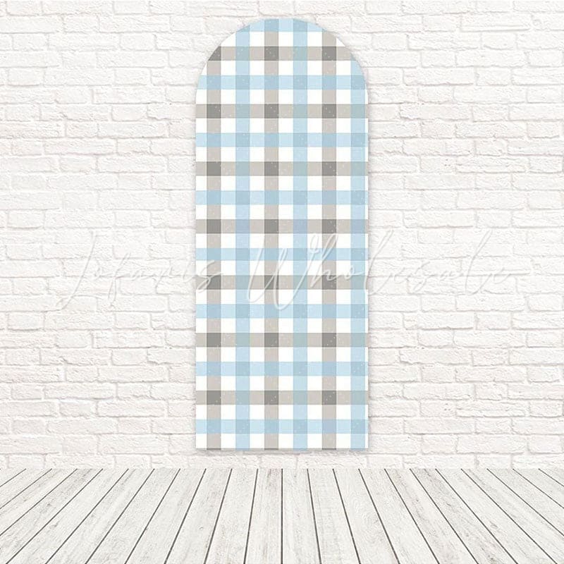 Toile de fond pour arche événement stylé moderne motif damier gris bleu