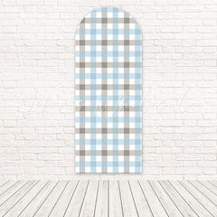 Toile de fond pour arche événement stylé moderne motif damier gris bleu